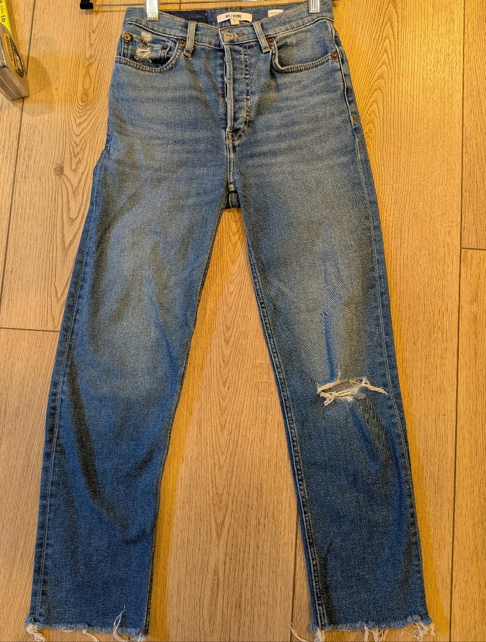 RE/DONE 70s High Rise Stove Pipe Jeans Worn True Indigo Size 25